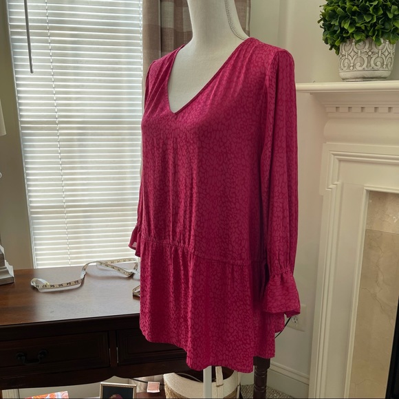 EVRI 1X Peplum Hem V-Neck Pink 3/4 Sleeve Blouse - Picture 11 of 15